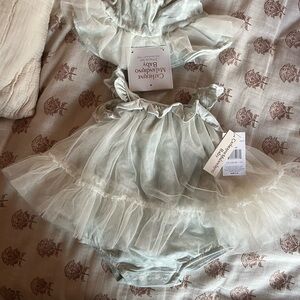 Catherine Mumm Floral and Tulle Baby Dress and Hat Set